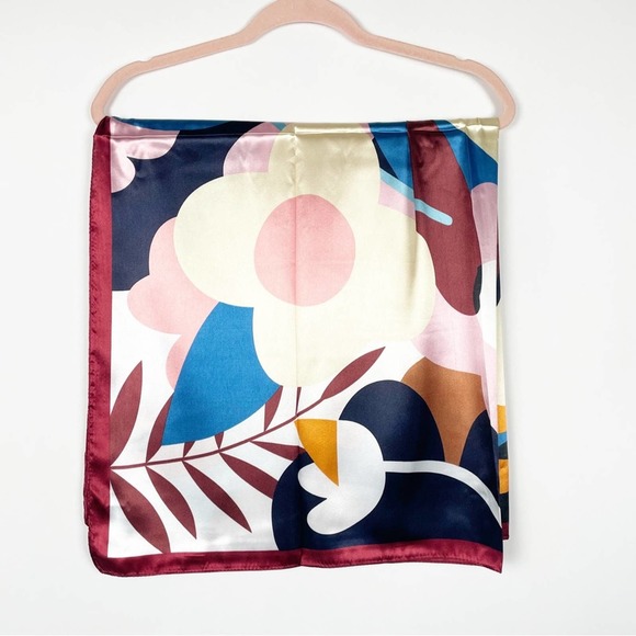 NEW Multicolor Bold Colorful Floral Pink Flower Printed Silky Fashion Scarf - Picture 5 of 11